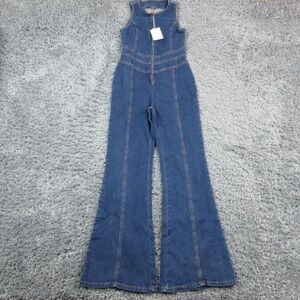 Rosa Clothing Jumpsuit Womens Small Blue Sleeveless Denim Flare Leg Zip NWT